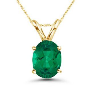 0.35 0.54 Cts of 6x4 mm AAA Oval Russian Lab Created Emerald Solitaire Pendant in 14K Yellow Gold Chain Necklaces Jewelry