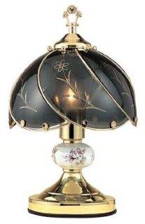 Dark Stained Glass Lamp with Gold Tone Elegant 3 Way Touch Sensor   Table Lamps  