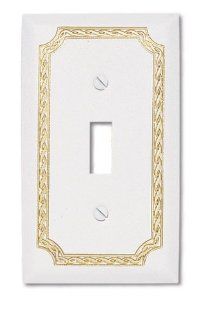 AmerTac 150TW White with Gold Border Single Toggle Wallplate   Switch Plates  