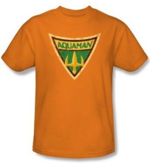 Aquaman Shield T shirt   Adult Orange Clothing