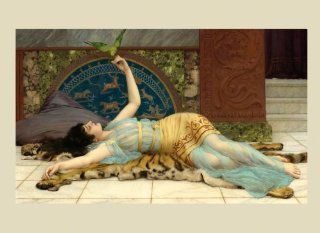 CANVAS Fashion Lady Playing with a Bird Parrot by Godward 16" X 22" Inches Image Size Poster Reproduction on Canvas. More Sizes Available   Prints
