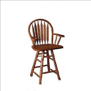 Great American Barstools 24CSHBA x 24" Unfinished Windsor High Back Counter Stool with Arms w/ Swivel  