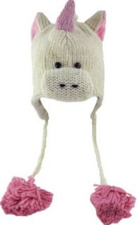 DeLux Unicorn Face Wool Pilot Animal Cap/Hat with Ear Flaps and Poms Clothing