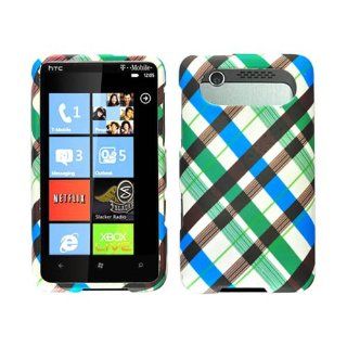 Hard Plastic Snap on Cover Fits HTC HD7 T9292 Check Blue Green and Brown Rubberized T Mobile Cell Phones & Accessories