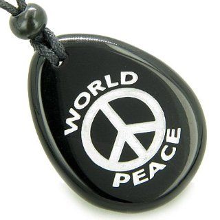 Lucky World Peace Amulet Black Onyx Wish Stone Pendant Necklace Best Amulets Jewelry