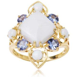 10k Yellow Gold Opal and Tanzanite Vintage Pyramid Ring; size 9.5 Jewelry