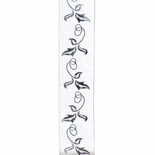 Offray Sheer Vineyard Craft Ribbon, 1 1/2 Inch x 9 Feet, White & Silver