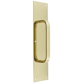 Rockwood 126 X 70C.3 Brass Pull Plate, 16" Height x 4" Width x 0.050" Thick, 8" Center to Center Handle Length, 1" Half Round Handle Diameter, Polished Clear Coated Finish Hardware Handles And Pulls