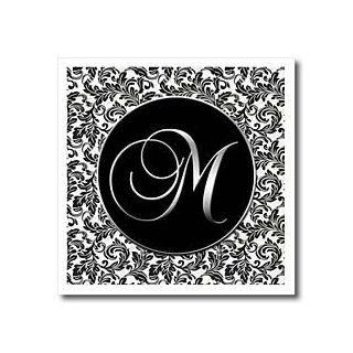 ht_38762_2 Doreen Erhardt Monogrammed Collection   Letter M   Black and White Damask   Iron on Heat Transfers   6x6 Iron on Heat Transfer for White Material Patio, Lawn & Garden