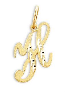 Cursive H Initial Charm 14k Yellow Gold Letter Pendant Solid Jewelry