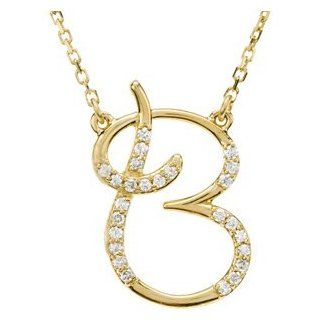 14k Yellow Gold Alphabet Initial Letter B Diamond Pendant Necklace, 17" (GH Color, I1 Clarity, 1/8 Cttw) Choker Necklaces Jewelry