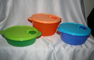 3 Pc Tupperware Crystalwave Microwave Reheatable Bows with Seals  