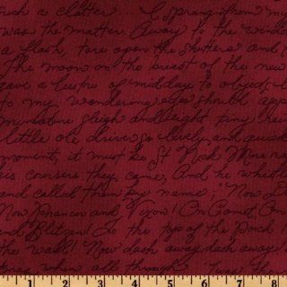 44'' Wide Yuletide Magic Script Red Fabric By The Yard