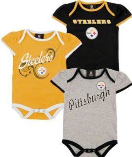 Pittsburgh Steelers Newborn Girls Team Color 3 Piece Foldover Ruffled Sleeve Creeper Set  Infant And Toddler Sports Fan Apparel  Clothing