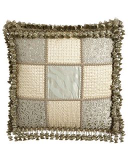 Patchwork Pillow with Faux Pearl Beads & Onion Trim, 22Sq.