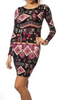 Pinkclubwear Aztec Tribal Print Sccop Neck Long Sleeve Mini Bodycon Dress