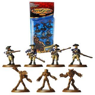 Hasbro Year 2005 Heroscape Expansion Set Collection 2 Utgar's Rage Series 7 Pack 1 1/2 Inch Tall Mini Figure Set   MINUTE MEN AND WOLVES with 3 Anubian Wolves, 4 "4th Massachusetts Line" Minute Men, 2 Double Hex Tiles and 2 Army Cards Toys &