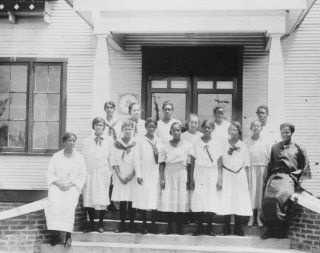 early 1900s photo Group of young African American women on steps of laundry b d3  