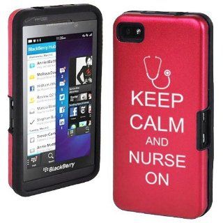 Red Blackberry Z10 Aluminum & Silicone Hard Case Cover R215 Keep Calm and Nurse On Cell Phones & Accessories