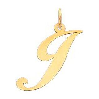 14K Yellow Gold Large Fancy Script Initial J Charm Jewelry