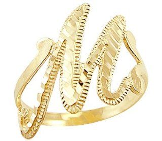 14k Yellow Gold Initial Letter Ring "M" Right Hand Rings Jewelry