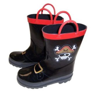 Boy's Pirate Black Rain Boots   Size 7 8 Toddler Shoes