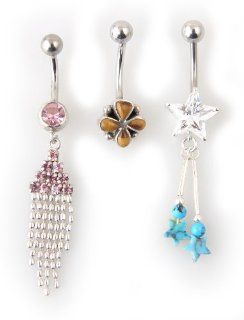 Set of 3 Sterling Silver Belly Button Rings Jewelry