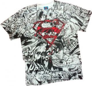 Comics Shield    Superman All Over Print T Shirt, Small Novelty T Shirts Clothing