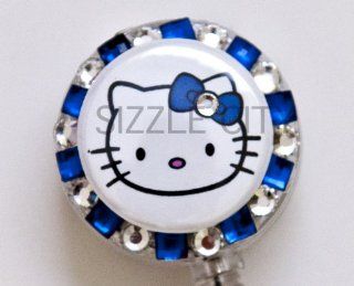 Solo Face Hello Kitty (BLUE) Rhinestone Badge Reel/ ID Badge Holder for Nurses, Teachers and anyone with an ID Badge to display  Identification Badges 