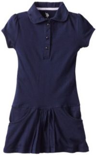 U.S. Polo Assn. Girls 2 6x Uniform Button Front Dress with Front Pleats, Navy, 4 Clothing