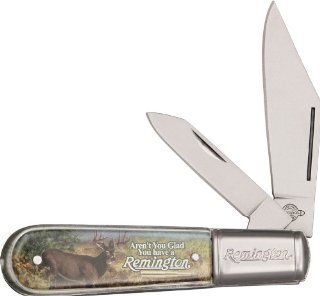Remington Knives 17619 Vintage Series   Whitetail Deer Aren't You Glad You Have a Remington Small Barlow Knife with Clear Acrylic Handles  Folding Camping Knives  Sports & Outdoors