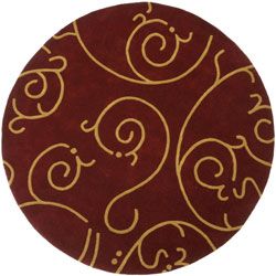 Hand tufted Burgundy Abstract Wool Rug (8 Round)