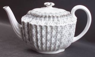 Spode Fleur De Lys Grey (Bone,Platinum Trim) Teapot & Lid, Fine China Dinnerware