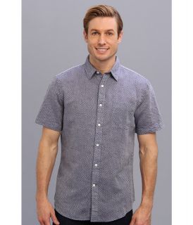 Perry Ellis S/S Chambray Print Linen Shirt Mens Short Sleeve Button Up (Blue)