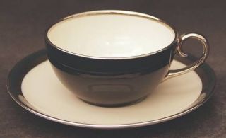 Flintridge Contessa Black Flat Cup & Saucer Set, Fine China Dinnerware   Black B