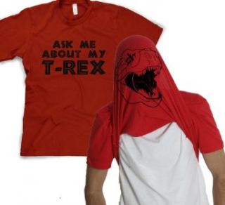 Ask Me About My T Rex Flipover T Shirt   Funny Dinosaur Flip Up Shirt (Red) at  Mens Clothing store