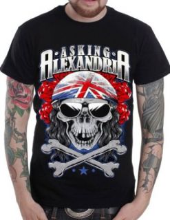 Asking Alexandria Pirate Biker Skull n Crossbones T Shirt (Front & Back) (Black, Medium) Music Fan T Shirts Clothing