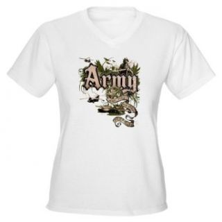 Artsmith, Inc. Women's V Neck T Shirt Army US Grunge Any Time Any Place Any Where Clothing