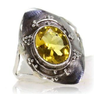 Quartz Women Ring (size 8.25) Handmade 925 Sterling Silver hand cut Quartz color Yellow 3g, Nickel and Cadmium Free, artisan unique handcrafted silver ring jewelry for women   one of a kind world wide item with original Quartz gemstone   only 1 piece avai