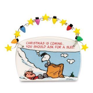 Dept 56 Licensed Peanuts Porcelain Holiday Plaque/Ornament~Christmas is ComingYou should ask for a Sled (Linus & Snoopy) 