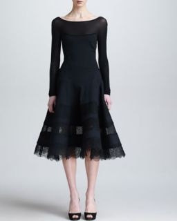 Donna Karan Lace & Jersey Long Sleeve Dress, Black