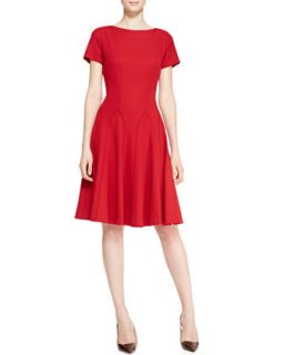 Escada Short Sleeve Flared Dress, Garnet Red