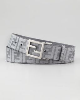 Fendi Reversible Zucca Print Logo Buckle Belt, Silver