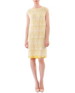 Mantu Lace Overlay Sheath Dress, Yellow/White