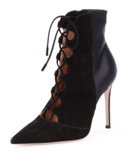 Gianvito Rossi Suede Lace Up Ankle Bootie, Black