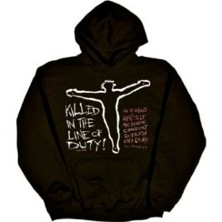 MENS HOODY  BLACK   XXXX LARGE   Killed in the Line of Duty   Christian Jesus Christ Bible Quote Clothing