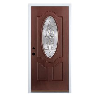 Benchmark by Therma Tru Oval Lite Decorative Mahogany Outswing Fiberglass Entry Door (Common 80 in x 36 in; Actual 80 in x 37.5 in)