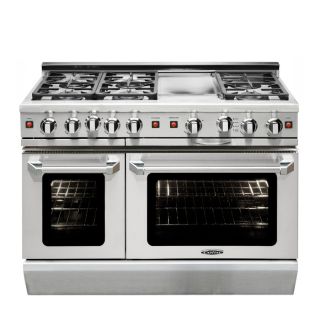 Capital Precision L 48 in 6 Burner 4.6 cu ft/2 cu ft Self Cleaning Double Oven Convection Gas Range (Stainless Steel)