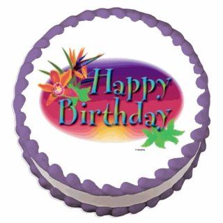 1/4 Sheet ~ Happy Birthday Tropical ~ Edible Image Cake/Cupcake Topper  Dessert Decorating Cake Toppers  Grocery & Gourmet Food