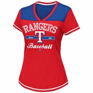 Majestic Texas Rangers Ladies Dugout Dream Slim Fit V Neck T Shirt   Red